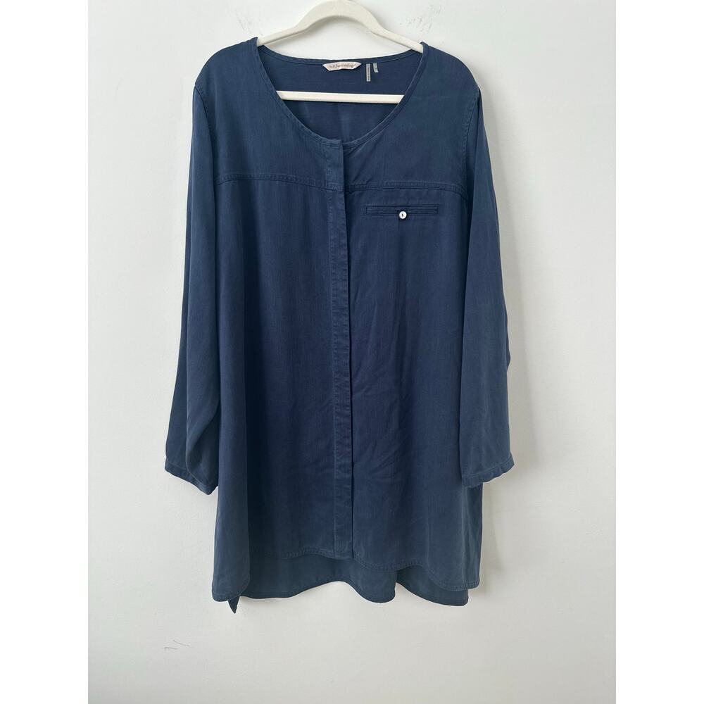 Soft Surroundings Tencel Tunic Top Women's 2X Blue Long Sleeve Chest Pocket